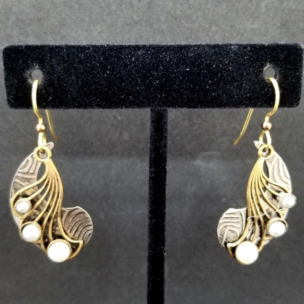 Art nouveau faux pearl silver & gold earrings